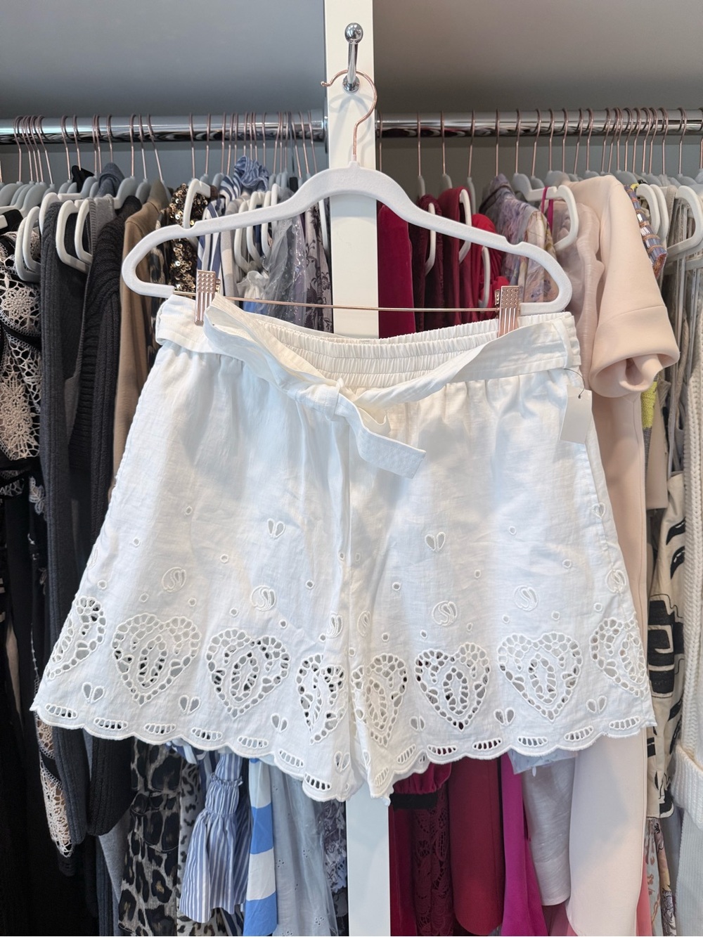 Stella McCartney White Eyelet High-Waist Shorts